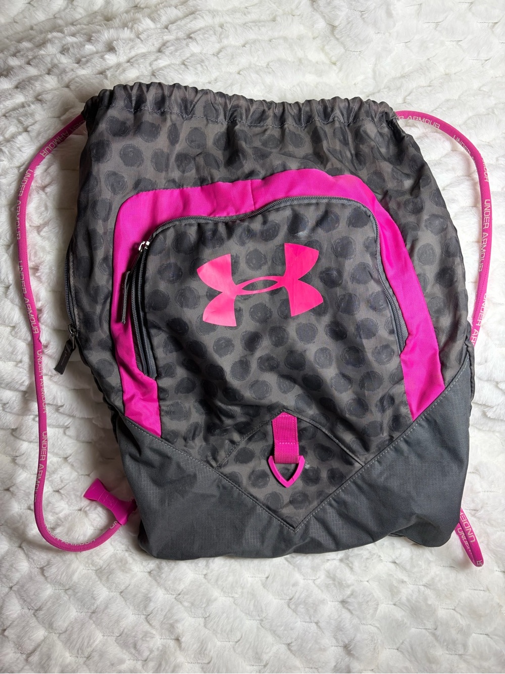 Under Armour Gray and Hot Pink Drawstring Backpack with Leopard Print